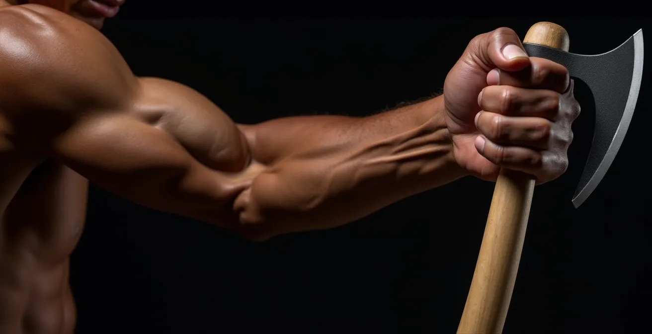 Vue anatomique des chaînes musculaires activées lors d'un coup de poing